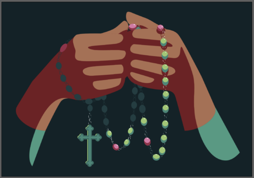 Hands Holding Rosary Beads While Praying