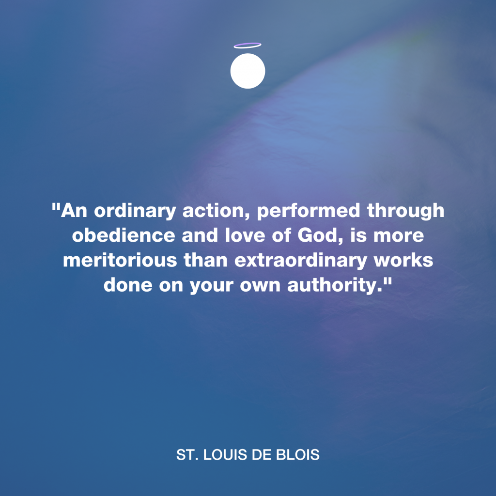 "An ordinary action, performed through obedience and love of God, is more meritorious than extraordinary works done on your own authority." - St. Louis de Blois