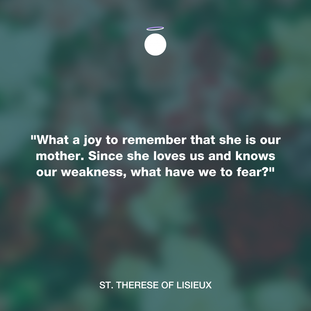 "What a joy to remember that she is our mother. Since she loves us and knows our weakness, what have we to fear?" - St. Therese of Lisieux