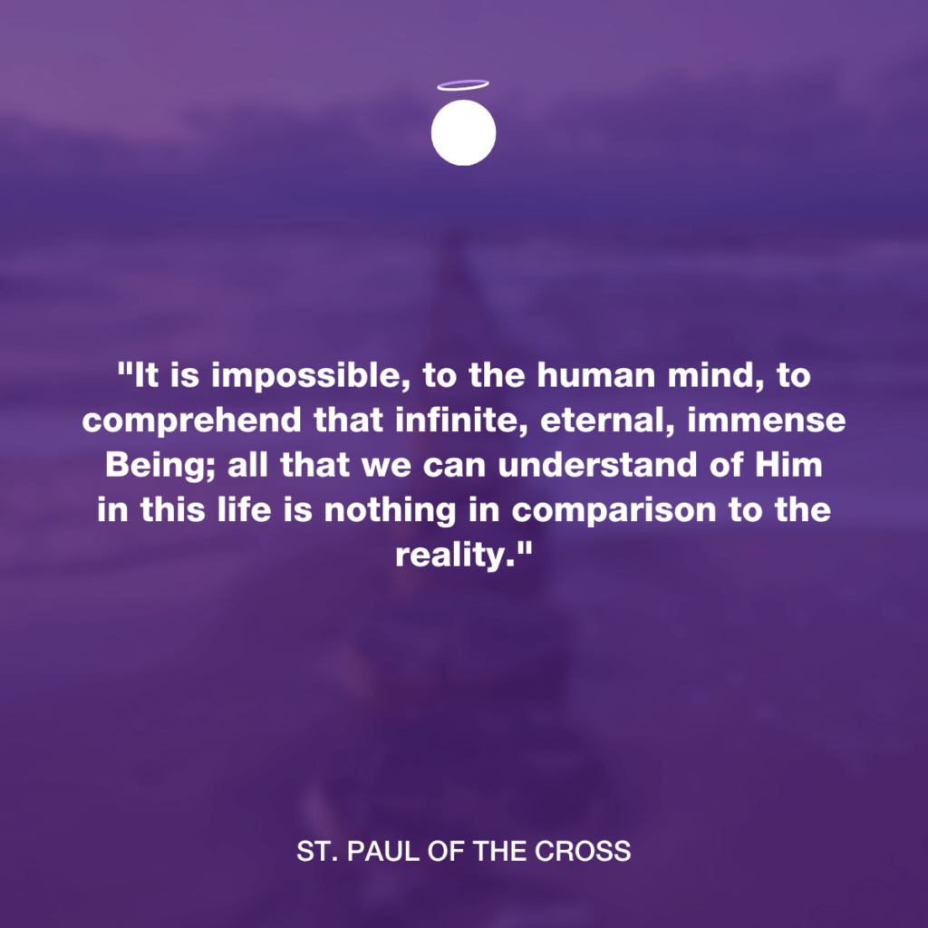 "It is impossible, to the human mind, to comprehend that infinite, eternal, immense Being; all that we can understand of Him in this life is nothing in comparison to the reality." - St. Paul of the Cross