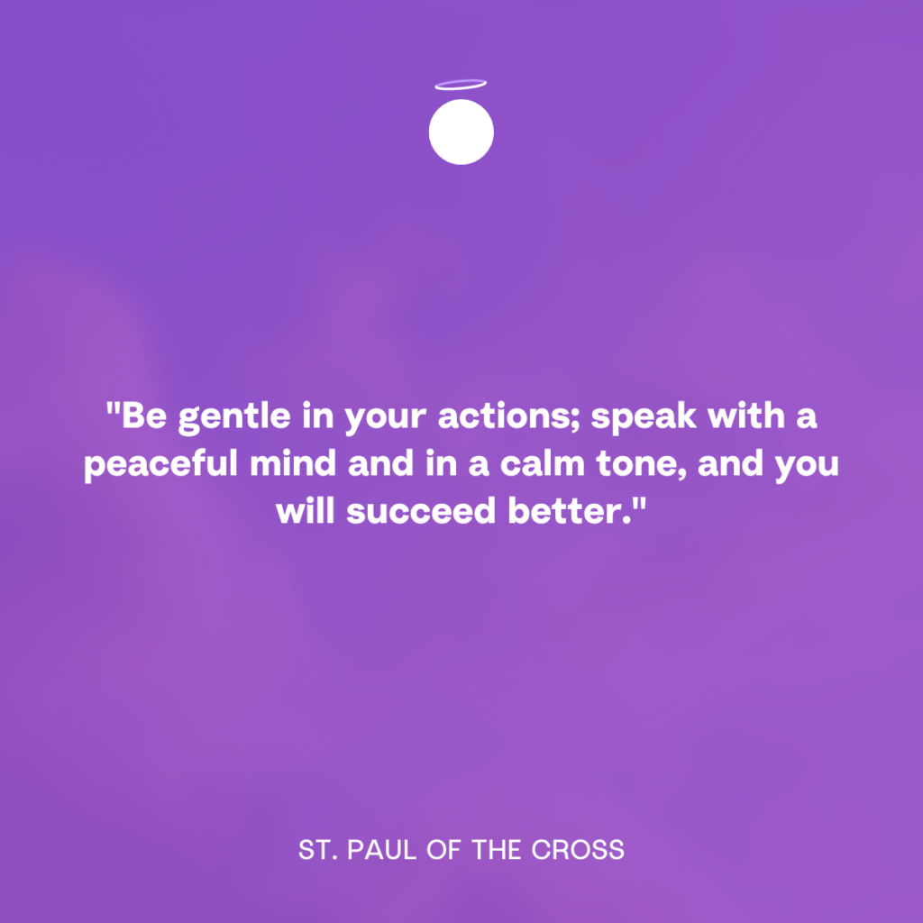 "Be gentle in your actions; speak with a peaceful mind and in a calm tone, and you will succeed better." - St. Paul of the Cross