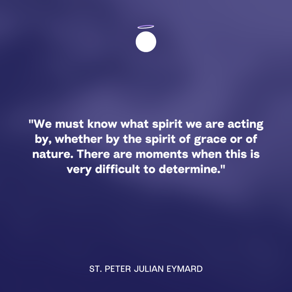 "We must know what spirit we are acting by, whether by the spirit of grace or of nature. There are moments when this is very difficult to determine." - St. Peter Julian Eymard