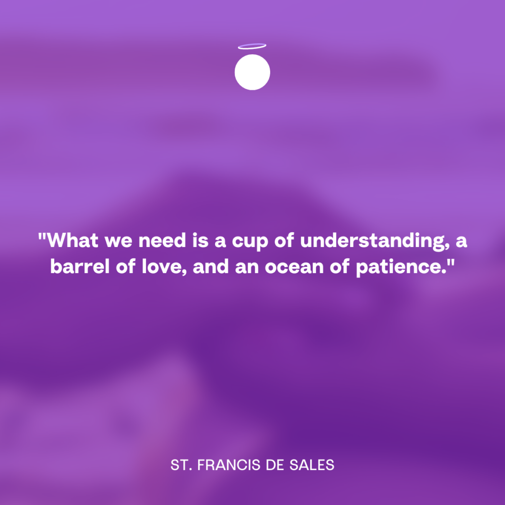 "What we need is a cup of understanding, a barrel of love, and an ocean of patience." - St. Francis de Sales
