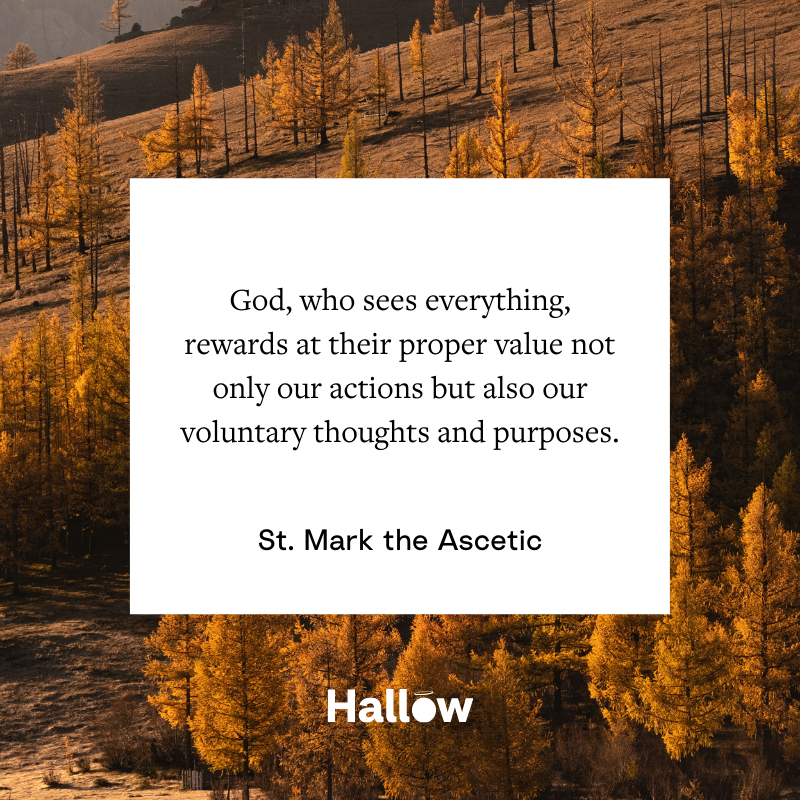 "God, who sees everything, rewards at their proper value not only our actions but also our voluntary thoughts and purposes." - St. Mark the Ascetic