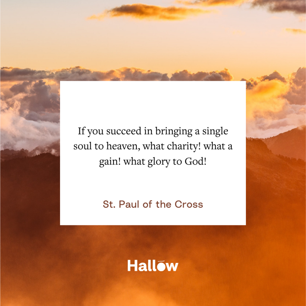 "If you succeed in bringing a single soul to heaven, what charity! what a gain! what glory to God!" - St. Paul of the Cross