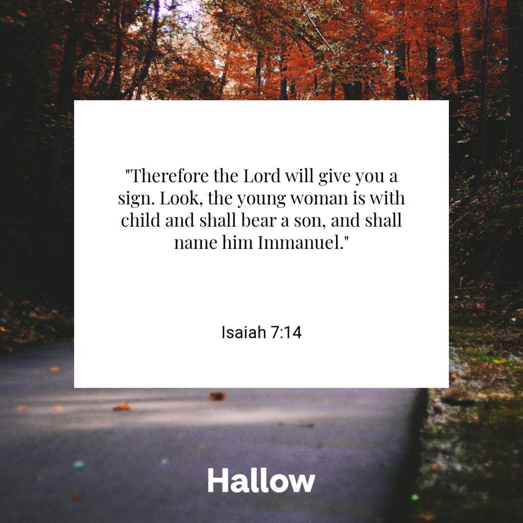 "Therefore the Lord will give you a sign. Look, the young woman is with child and shall bear a son, and shall name him Immanuel." - Isaiah 7:14