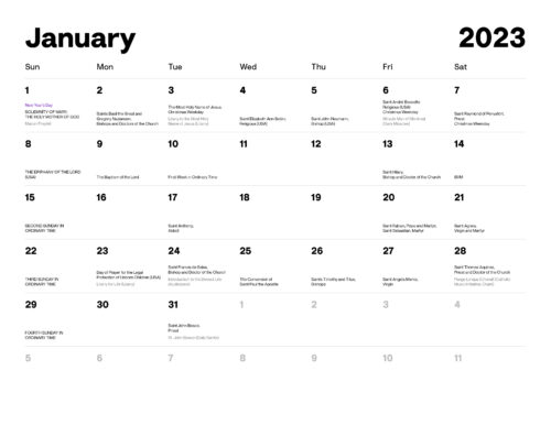 Hallow Calendar January