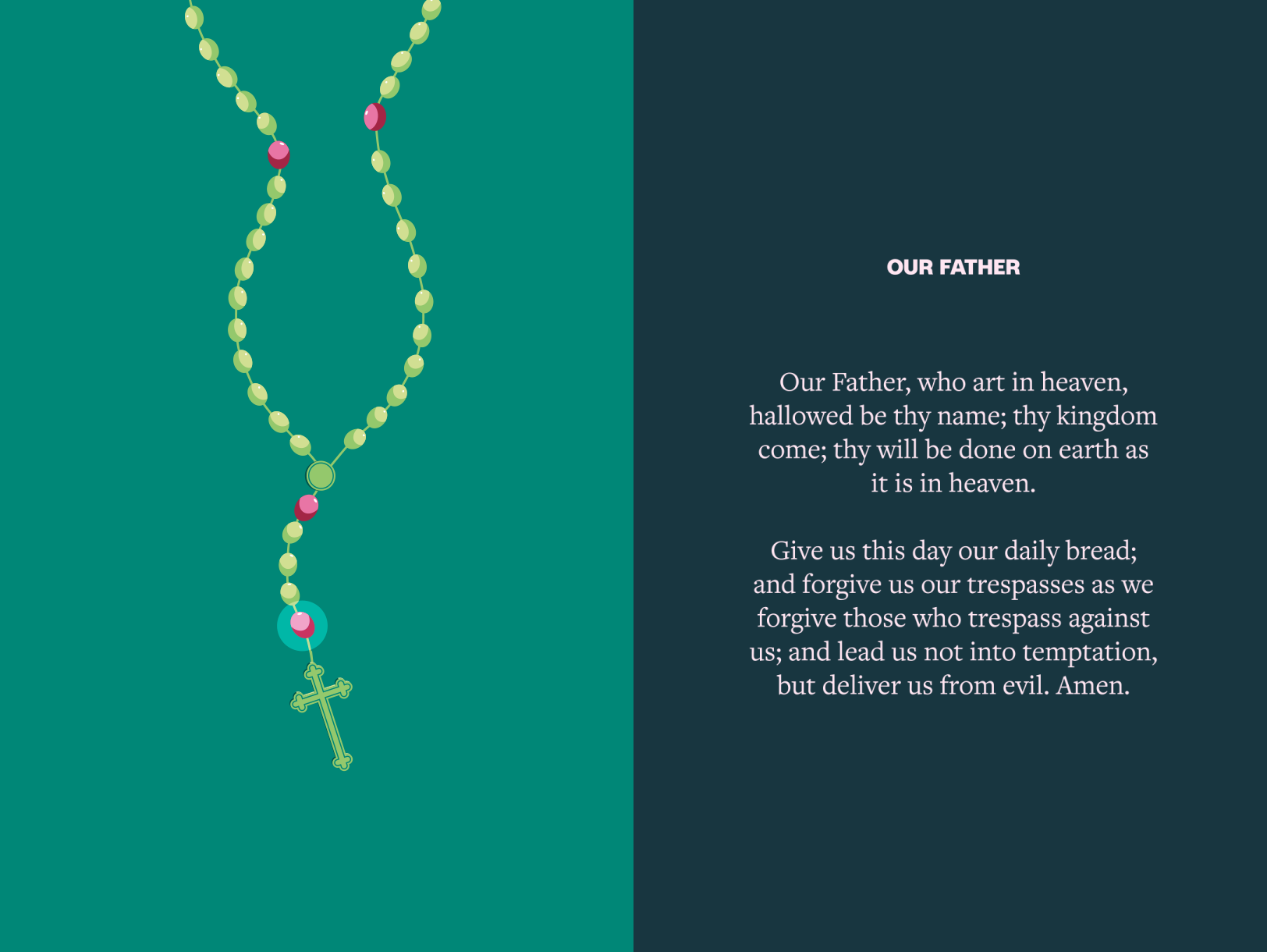 Rosary beads with a spotlight on the first bead