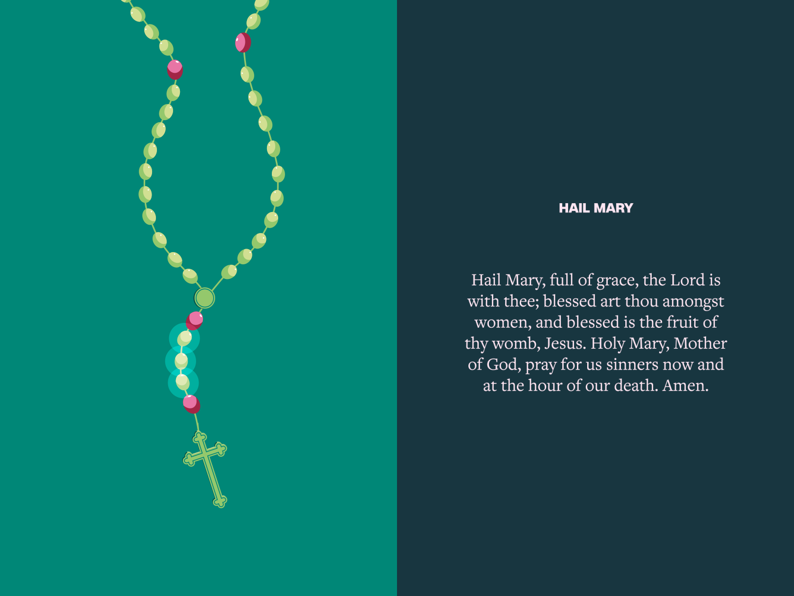 Rosary beads with a highlight on the next three beads
