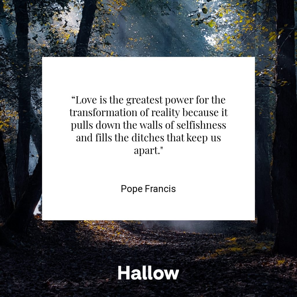 “Love is the greatest power for the transformation of reality because it pulls down the walls of selfishness and fills the ditches that keep us apart." - Pope Francis