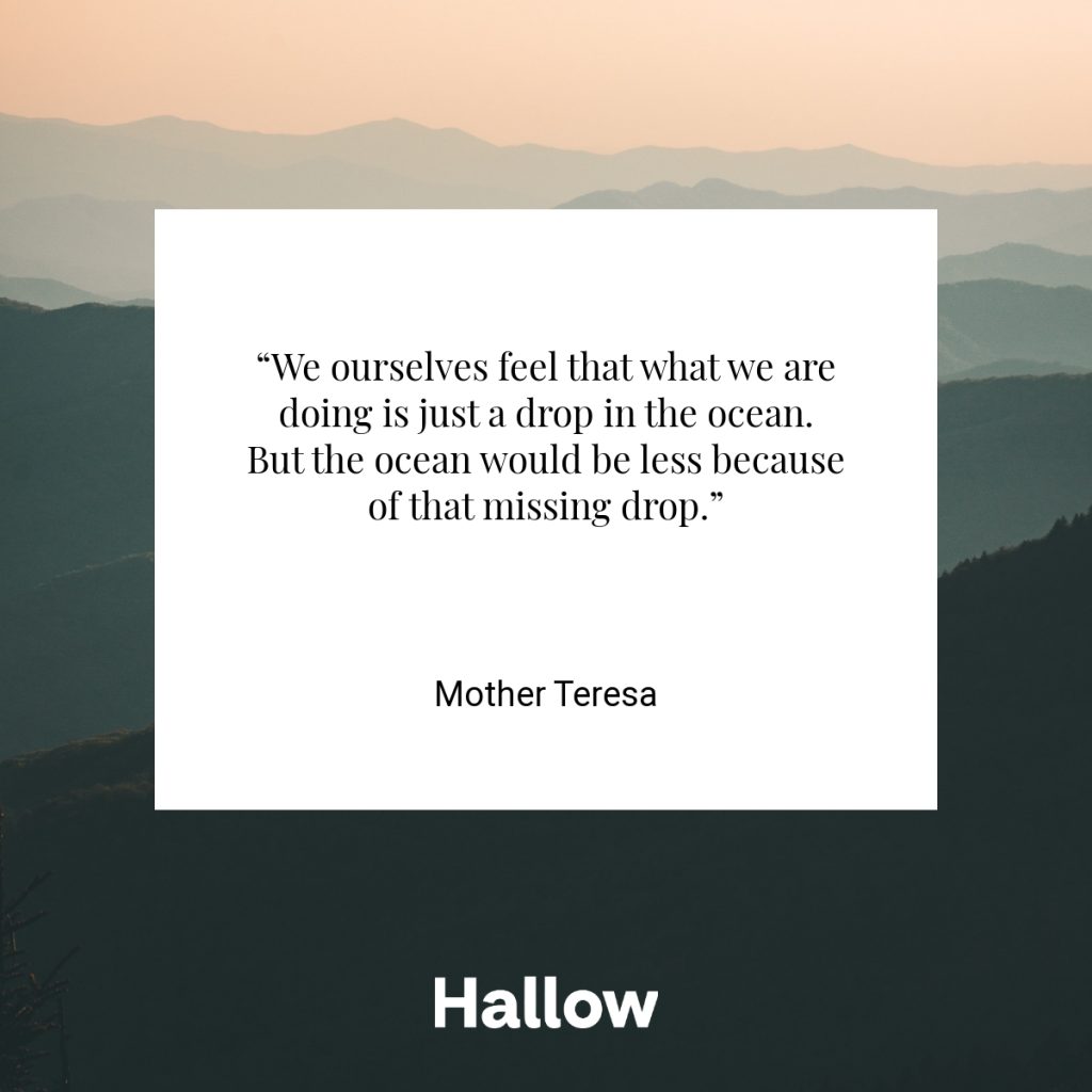 “We ourselves feel that what we are doing is just a drop in the ocean. But the ocean would be less because of that missing drop.” - Mother Teresa