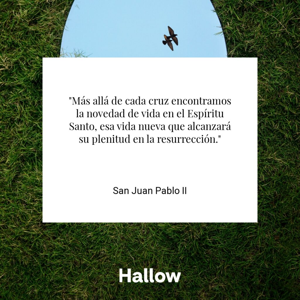 "Más allá de cada cruz encontramos la novedad de vida en el Espíritu Santo, esa vida nueva que alcanzará su plenitud en la resurrección." - San Juan Pablo II