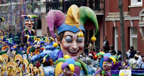 A photo of a Mardi Gras float during the parade.