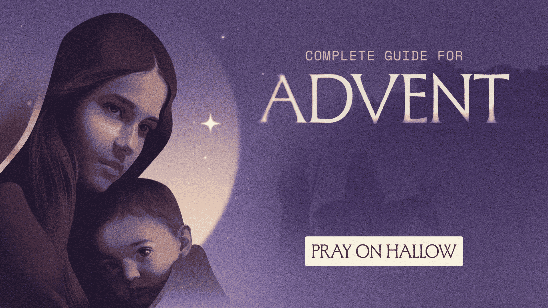 Advent 2025 Hallow An illustration of the Virgin Mary holding baby Jesus