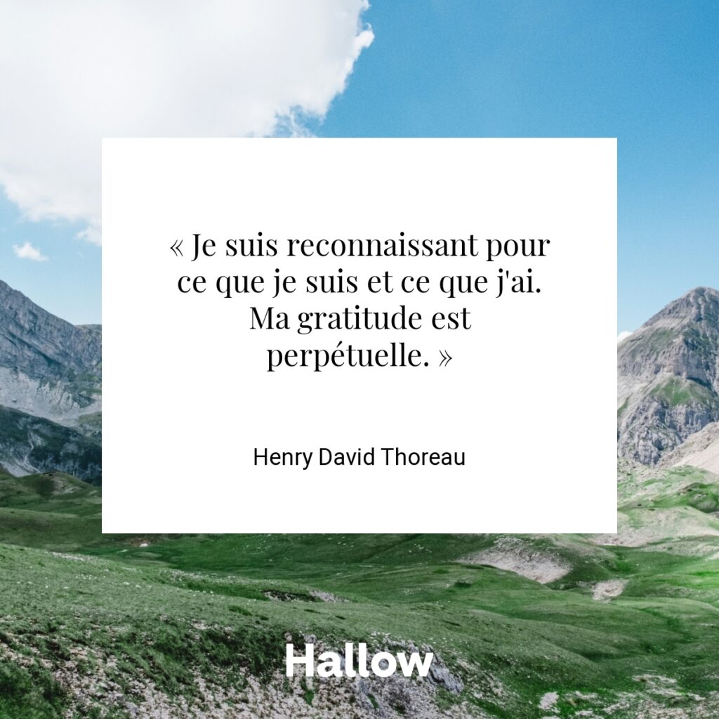 « Je suis reconnaissant pour ce que je suis et ce que j'ai. Ma gratitude est perpétuelle. » - Henry David Thoreau