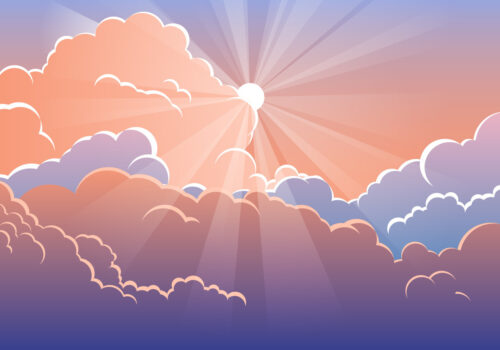 An illustration of the sun emerging from the clouds