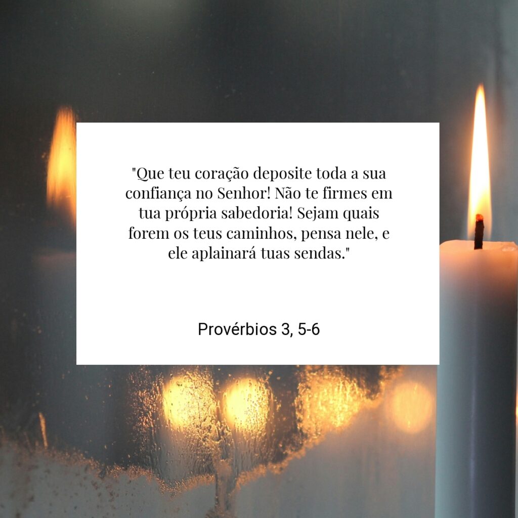 "Que teu coração deposite toda a sua confiança no Senhor! Não te firmes em tua própria sabedoria! Sejam quais forem os teus caminhos, pensa nele, e ele aplainará tuas sendas." - Provérbios 3, 5-6