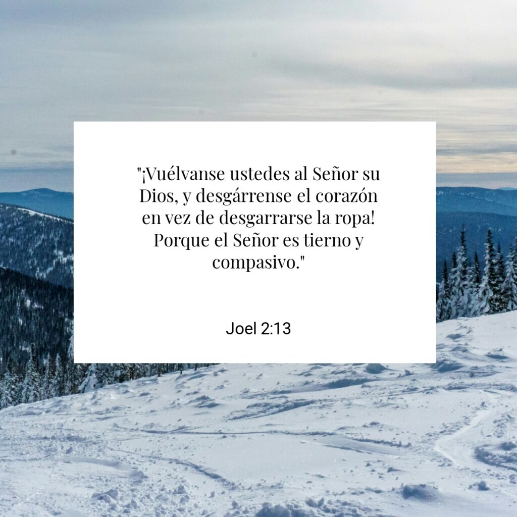 "¡Vuélvanse ustedes al Señor su Dios, y desgárrense el corazón
en vez de desgarrarse la ropa! Porque el Señor es tierno y compasivo." - Joel 2:13