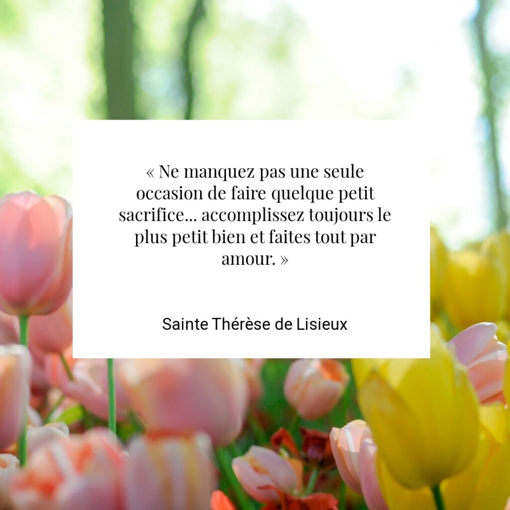 « Ne manquez pas une seule occasion de faire quelque petit sacrifice... accomplissez toujours le plus petit bien et faites tout par amour. » - Sainte Thérèse de Lisieux